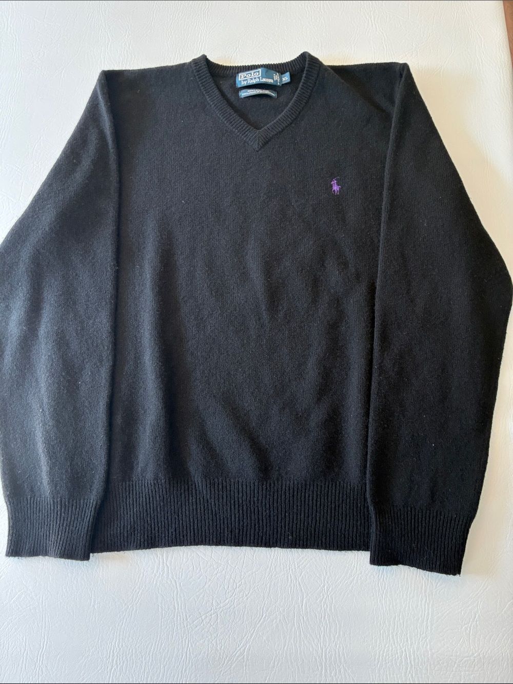 Ralph Lauren Black V-Neck Sweater with Purple Pony